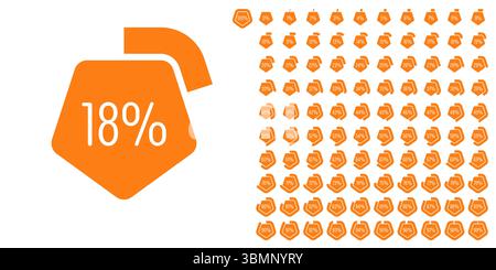 Set of pentagon percentage diagrams meters from 0 to 100 ready-to-use for web design, user interface UI or infographic - indicator with orange Stock Vector