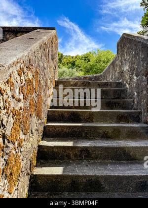 Stone staircase leading to blue sky Stock Photo