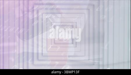 Displaying concentric squares receding in digital space, with numeric overlay and gradient stripes Stock Photo