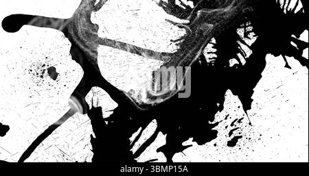 Displaying abstract ink splatter pattern covering white canvas at art studio, chaotic paint design Stock Photo