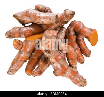 Portion of Turmeric (close-up shot) isolated on white background Stock Photo