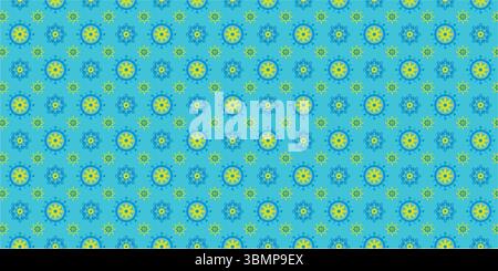 Elegant bright aqua blue Floral Geometric Seamless Pattern on Aqua Background – Intricate Ornamental Textile Design. Stock Vector