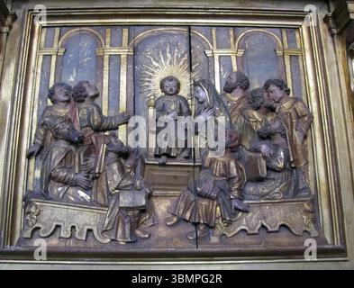 Porto, Portugal - June 12, 2017: Christian plots on bas-reliefs near the walls of the cathedral Stock Photo