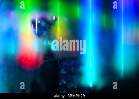 Wet window with illumination as background or texture Stock Photo
