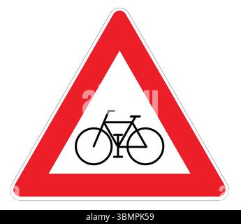 bicycles and mopeds traffic sign triangle in illustrator Stock Vector