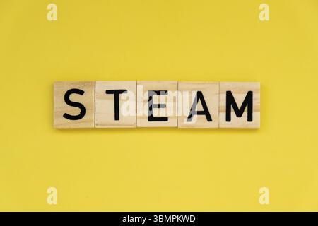 STEAM inscription. Science Technology Engineering Arts Mathematics. Concept of education innovation for student at school and homeschool. Text single Stock Photo
