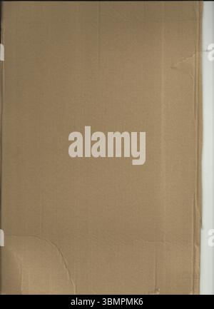 Corrugated cardboard sheet is lying on flat white backing in flat design, showing folds and tear Stock Photo