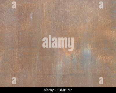 rusty metal sheet background texture, red iron shield with abstract pattern of drips and oxidation effect Stock Photo