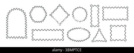 Wavy, zigzag, curvy borders empty geometric shapes, figures. Line edges vector frames, arches, doors, mirrors. Stock Vector