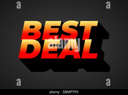Bold text graphic featuring the words BEST DEAL in a gradient of red and yellow with a shadow effect, set against a dark background Stock Vector