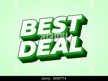 Bold text graphic featuring the words BEST DEAL in green and white, set against a light green background The text has a 3D effect, emphasizing a promo Stock Vector