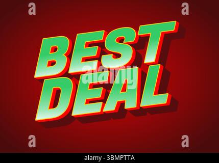 Bold and vibrant text graphic featuring the words BEST DEAL in a 3D style with a red background Stock Vector