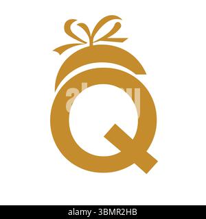Initial Letter Q Gift Logo Design For Event, Anniversary, Birthday and Party Symbol Stock Vector
