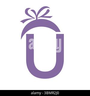 Initial Letter U Gift Logo Design For Event, Anniversary, Birthday and Party Symbol Stock Vector