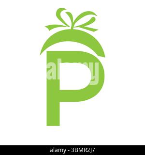 Initial Letter P Gift Logo Design For Event, Anniversary, Birthday and Party Symbol Stock Vector