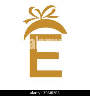 Initial Letter E Gift Logo Design For Event, Anniversary, Birthday and Party Symbol Stock Vector