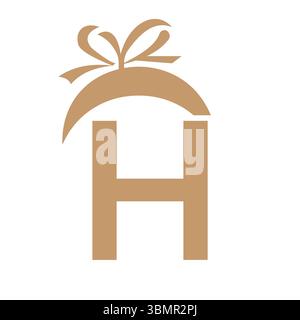 Initial Letter H Gift Logo Design For Event, Anniversary, Birthday and Party Symbol Stock Vector