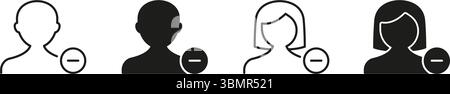User Removal Icon Set. Account Deletion, Profile Management and User Unsubscription Outline And Silhouette Symbol Collection. Male And Female User Stock Vector