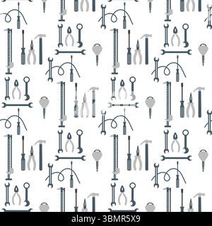 Tools pattern with screwdrivers, hammers, and wrenches in seamless background design vector Stock Vector