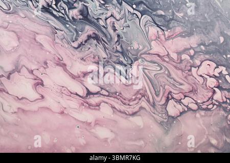 Fluid Art. Grey and pink abstract wave swirls. Marble effect background or texture Stock Photo