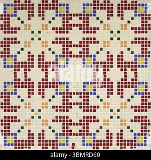 Checkered traditional Bulgarian ceramic mosaic tile background pattern Stock Photo