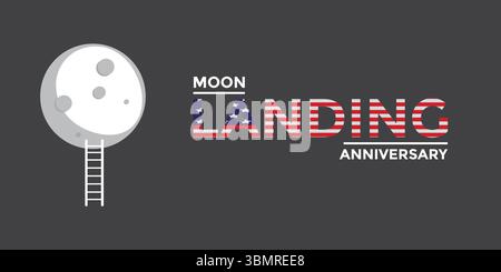 Moon Landing Anniversary vector illustration celebrating historic space exploration. Best for science event, education, technology, astronomical theme. Stock Vector
