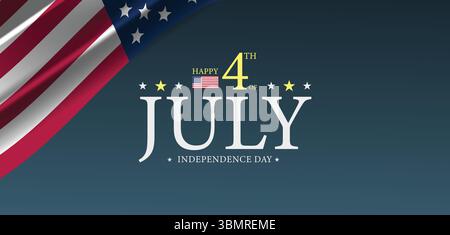 USA Flag and Family Silhouettes 4th of July Poster Stock Vector
