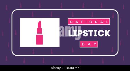 National Lipstick Day vector template featuring lipstick and beauty elements. Ideal for cosmetics promotions, makeup ads, beauty-themed design project. Stock Vector