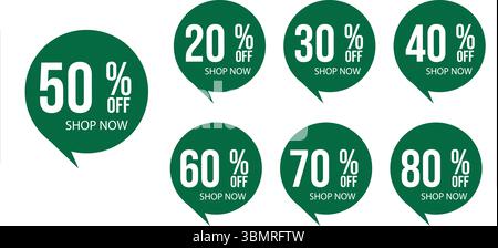 Green Circular Discount Tags – Up to 80% Off Stock Vector