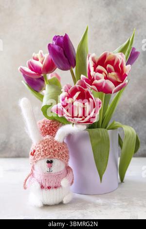 Bouquet of pink and purple tulips. Mother's day holiday concept Stock Photo