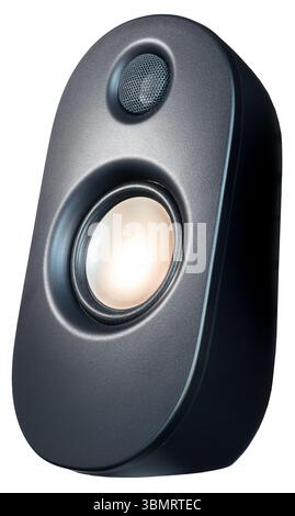 Large black speaker with one large driver and another smaller one isolated on a white background. Stock Photo