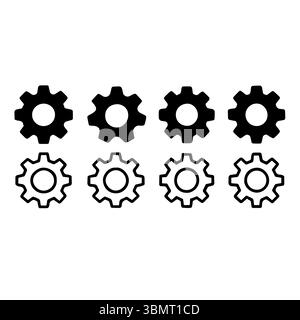 A Collection of Various Gear Symbols Presented in Classic Black and White Color Scheme Stock Vector