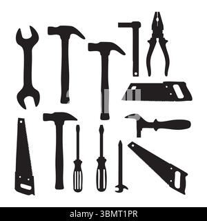 Silhouette set of tools on white background Stock Vector