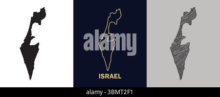ISRAEL Black, Gold, Sketch Map Vector Illustration Abstract Editable image Stock Vector
