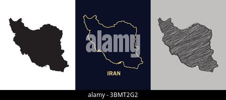 IRAN Black, Gold, Sketch Map Vector Illustration Abstract Editable image Stock Vector