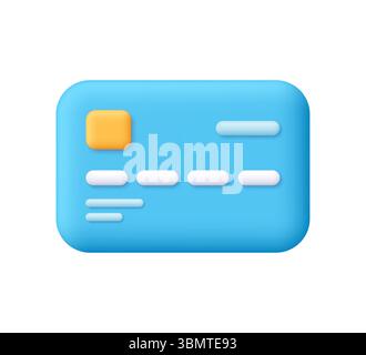 Blue credit card with yellow chip. Contactless online payments, banking, finance, transactions and online shopping concept.3d vector icon. Cartoon min Stock Vector
