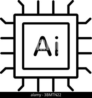Stylized icon of a microchip with ai text and connecting pins Stock Vector