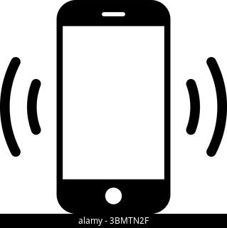 Simple black icon of a smartphone vibrating with sound waves Stock Vector