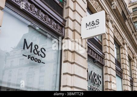 Marks and Spencer Food Hall storefront signage. London, UK, 14 April 2024 Stock Photo