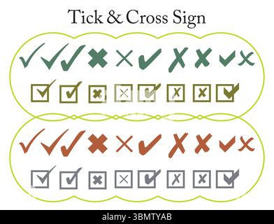 Tick and Cross Sign Vector Line-art Stock Vector