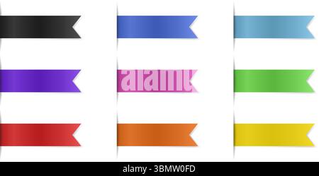 Set of rectangular bookmarks. Horizontal orientation. Multicolored labels with shadows. Flag shape Stock Vector