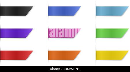 Set of rectangular bookmarks. Horizontal orientation. Multicolored labels with shadows. ?eveled shape Stock Vector
