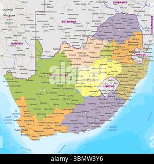 Detailed political map of South Africa Stock Vector