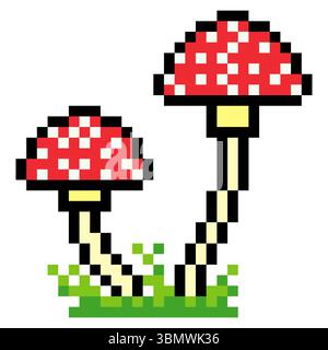 Mushroom in pixel art style isolated on white background Stock Vector