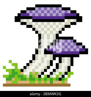 Mushrooms in pixel art style on white background Stock Vector