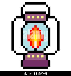 Kerosene lamp in pixel art style Stock Vector