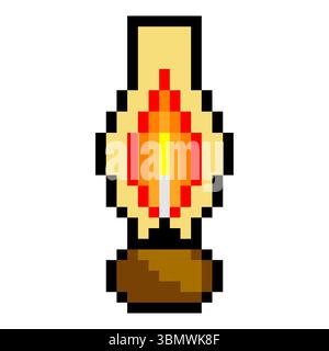 Kerosene lamp in pixel art style Stock Vector