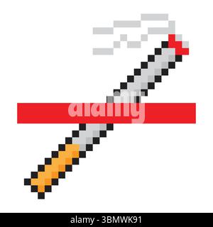 Pixel 8 bit cigarette and no smoking sign - vector, isolated Stock Vector  Image & Art