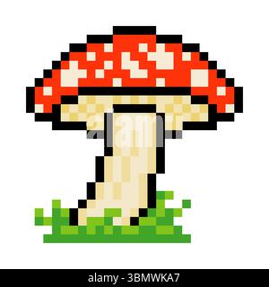 Mushroom with pixel art isolated on white background Stock Vector