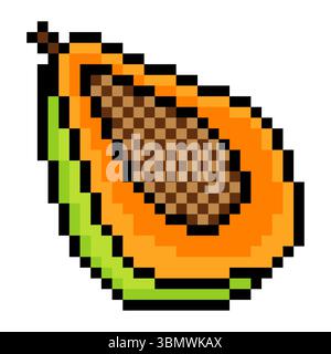 Papaya fruit with pixel art isolated on white background Stock Vector